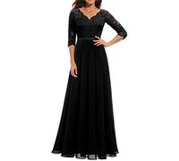 Women's Lace Formal Dress Mother of The Bride Dress 3/4 Sleeve Wedding Guest Dress Maxi Evening Gown (Black, M)
