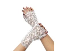 Women's Lace Gloves Fingerless Floral Gloves Wedding Party Costume Accessories, White, One Size