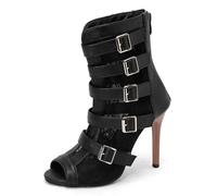 Women's Lace High Heel Ankle Boots Stiletto Heel Buckle Strap Open Toe Statement Booties Fashion Dress Heels for Club Nights & Special Occasions,Black,12 UK