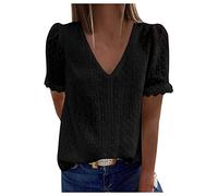 Women's Lace Long Shirt Blouses Women's Elegant Festive Tops V-Neck Tops Summer T-Shirt Elegant Pullover Summer Shirts Women's Blouses Short Sleeve Flowers Blouse T-Shirt, black, XXL