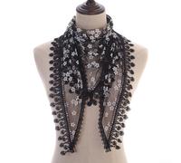 Women's Lace Mantilla Scarf with Tassels, Soft Breathable Floral Triangular Shawl for Church Mass Wedding Baptism First Communion, 63x20 Inch Black(160cm E)