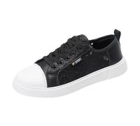Women's Lace Mesh Sneakers, Side Hollow Out, Low Heel Flat, Lightweight, Breathable, Travel Walk, S-3XL#g Black