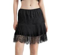 Women's Lace Mini Skirt Y2K Mid-Rise Pleated Lace Skirts for Spring Summer Casual Flowy Layered Short Skirts (Black, S)