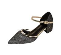 Women's Lace Pumps with Animal Print and Mary Jane Straps - Medium Block Heel with Leopard or Snake Print | Elegant Night Out Shoe for Evening and Everyday Use, Style T01 Black, 4 UK