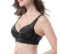 Women's Lace Push Up Bra Womens Curve-Enhancing Braltte Full Coverage Bras Push up Cups Floral Lace Women Non-Padded Bra with Adjustable Straps Womens Everyday Bras Black