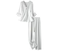 Women's Lace Pyjama Set Clearance 2 Piece Lounge Wear Ladies Satin Sleepwear 3/4 Sleeve Nightwear V Neck Shirts Tops and Trousers Comfort Fit Homewear Plus Size Pjs Sets Gift for her UK Size