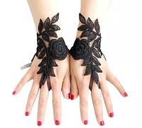 Women's Lace Short Gloves Flower Embroidered Fingerless Bridal Wrist Gloves for Opera Evening Wedding Tea Party Prom Cosplay Costume