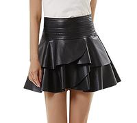 Womens Lace Skirt - Women'S Pu Skirt Pleated Design Solid Color Irregular A Word Skirt (Black Xl)