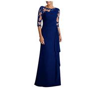 Women's Lace Sleeve Floor Length Evening Dress Elegant Scoop Neck Floral Lace Formal Wedding Maxi Dress Mermaid Dress A Line Mother of The Bridal Dress Evening Cocktail Dresses UK Clearance Blue