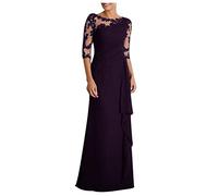 Women's Lace Sleeve Floor Length Evening Dress Elegant Scoop Neck Floral Lace Formal Wedding Maxi Dress Mermaid Dress A Line Mother of The Bridal Dress Evening Cocktail Dresses UK Clearance Purple