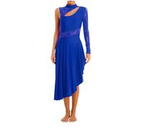 Women's Lace Splice Asymmetric Slim Fit Long Sleeve Pull On Contemporary Lyrical Dress