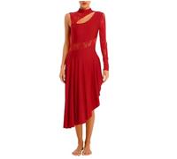 Women's Lace Splice Asymmetric Slim Fit Long Sleeve Pull On Contemporary Lyrical Dress