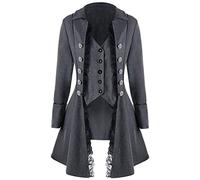Women's Lace Steampunk Jacket Dress Up Gothic Victorian Medieval Coat Costume Womens Halloween Cardigan Coats Tailcoat Jackets Ladies Vintage Swallow Tail Long Trench Coat Long Sleeve Tops Dresses