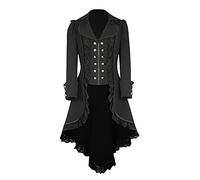Womens Lace Steampunk Jacket UK Sale Clearance Ladies Gothic Tuxedo Tailcoat Victorian Coats Uniform Double Breasted Jackets Vintage Medieval Trench Coat Zipper Tail Jacket Halloween Costume