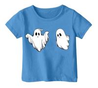 Women's Lace Top Crop Printed Halloween Style T-Shirt for Girls Boys Short Sleeve Top Suitable for 1-13 Years Party Top, blue, 1-2 Years