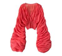 Women's Lace Top Puff Long Sleeve V-Neck Casual Blouses Shirts Sexy Ruffle Long Sleeve Summer Chiffon Top