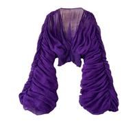 Women's Lace Tops Puff Long Sleeve V-Neck Casual Blouses Shirts Sexy Ruffle Long Sleeve Summer Lace Tops 2024 Puff Flare Shirt Hollow Out Button Down Tunic Blouses Fashion Chiffon Top, O purple, One