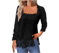 Womens Lace Tops Square Neck Blosue Floral Elegant Shirt Party Tunic Tops Solid Color Dressy Shirts Ladies Blouses 3/4 Sleeve Tshirts Spring Summer Tees Trendy Clothes Streetwear