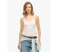 Women's lace trim cropped tank top Superdry Essential Blanc M