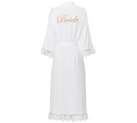Women's Lace Trim Long Bridal Robes Long Satin Kimono Robes Long Bride Bridesmaid Robes Wedding Gifts, Bride-white, One Size