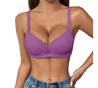 Women's Lace Trimmed Underwire Bra Seamless Push Up Demi Coverage Bralette Non Wired Full Coverage Back Lace Smooth Wireless Bralettes T Shirt Soft Comfort Support Bras Purple
