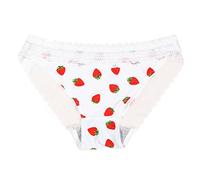 Women's Lace Underwear Invisible Soft Seamless Light Briefs Underpants with Non-Slip Lace Edge Cute and Elegant Briefs with Strawberry Print Comfort, White, L