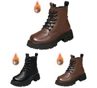 Womens Lace Up Ankle Boots Womens Chunky Platform Boots Low Heel Combat Booties Waterproof Walking Booties British Style Outdoor Shoes Short Biker Boot Trendy Hiking Boot For Winter