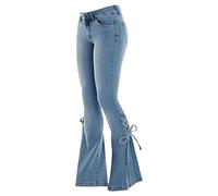 Women's Lace-up Bell Bottom Flared Jeans Mid Waist Stretchy Denim Jeggings Flare Juniors Jeans Curvy Snuggy Fit Wide Leg Palazzo Boot Cut Denim Pants Workout Bootleg Trousers