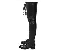 Womens Lace Up Boots Ladies Over The Knee Stretch Ankle Boots Goth Punk Long Boots,Black,8 UK