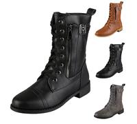 Womens Lace Up Boots Mid Calf Ankle Black Combat Punk Biker Goth Zip Womens Vintage Ankle Boots Waterproof Walking Boot Classic Winter Boot Retro Combat Booties Military Army Booties