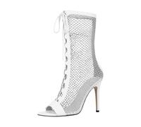 Women's Lace-Up Boots Sandals Stiletto Heel Leather Ballet Summer Shoes High Heels Boots High-Top Peep-Toe Standard & Latin Ballroom Summer Ankle Boots Party Shoes Club Festival Outfit, 01 white, 4 UK