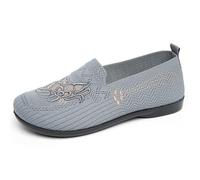 Women's Lace Up Breathable Mesh Floral Embroidery Ballerina Flats Comfortable Slip On Round Toe Flat Sole Loafers Shoes Comfort Chic for Everyday Walking, 01 Light Grey, 8 UK