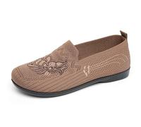Women's Lace Up Breathable Mesh Floral Embroidery Ballerina Flats Comfortable Slip On Round Toe Flat Sole Loafers Shoes Comfort Chic for Everyday Walking, 01 Brown, 8 UK
