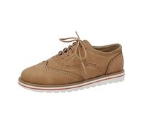 Womens Lace Up Flats Western Low Heel Shoes Classic Flats Round Toe Oxford Shoes Suede Brogues Vintage Lace Up Low-Top Ankle Casual Shoes