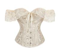 Women's Lace Up Garters, Overbust Corset with Lacing Bones, Bustier, Lingerie, Body Shaper, Stomach Slimming Underwear, beige, S