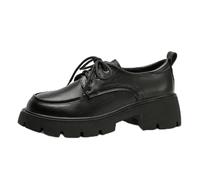 Women's Lace-up Leatehr Shoes Mid Block Heel Shoes Girls Chunky Heel Platform Shoes (Color : Black, Size : 5.5 UK)