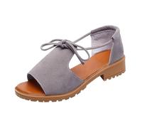 Women's Lace-up Low Wedge Sandals Strappy Open Toe Closed Back Casual Summer Shoes Wide Fit Slip On Dress Formal Sandal Ladies Elegant Versatile Work Party Cocktail Shoes Grey