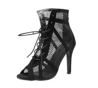 Womens Lace Up Mesh Dance Heels Sexy Stiletto Latin Ballroom Dance Shoes Comfort Breathable Peep Toe Sandals Summer Heeled Fish Mouth Sandal Plain Elegant Party Ankles Boots For Performance