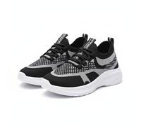 Women's Lace Up Mesh Trainers Geometric Pattern Knitted Sneakers Lightweight Casual Walking Shoes for Daily Wear Black 4.0