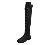 Women's Lace Up Over The Knee High Heels Strappy Thigh High Boots low Chunky Heel Long Boots Lightweight Outdoor Warm Walking Boots Casual Smart Hiking Boots Solid Color Large Size Boots