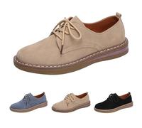 Women's Lace up Oxford Loafers, Ladies Classic Casual Vintage British Flat Heel Leather Shoes, Comfortable Breathable Non-Slip Loafer Low-Top Lightweight Soft Sole Shoes Size 4