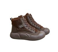 Women's Lace Up Platform Sneakers Women's Boots Winter Warm Lamb Wool High Top Sports Trainers Women Outdoor Hiking Shoes 35-40 (Color : Marrone, Size : 35 EU)