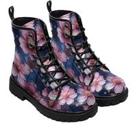 Women's Lace-Up Printed Ankle Booties Casual Non Slip Platform Boots | Flower Rose Colorful Floral Combat Lace-up Booties in Jeans Dress Comfortable Fashion Custom Shoes for Travel Festival Party