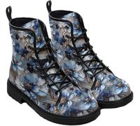 Women's Lace-Up Printed Ankle Booties Casual Non Slip Platform Boots | Flower Rose Colorful Floral Combat Lace-up Booties in Jeans Dress Comfortable Fashion Custom Shoes for Travel Festival Party