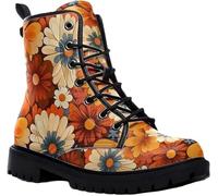 Women's Lace-Up Printed Ankle Booties Casual Non Slip Platform Boots | Flower Rose Colorful Floral Combat Lace-up Booties in Jeans Dress Comfortable Fashion Custom Shoes for Travel Festival Party