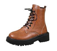 Women'S Lace-Up Thick-Soled Thick-Heeled Boots Chunky Low Heeled Ankle Boot