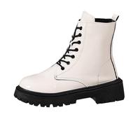 Women'S Lace-Up Thick-Soled Thick-Heeled Boots Chunky Low Heeled Ankle Boot