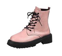 Women'S Lace-Up Thick-Soled Thick-Heeled Boots Chunky Low Heeled Ankle Boot
