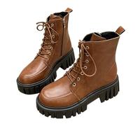 Women'S Lace-Up Thick-Soled Thick-Heeled Boots Round Head Chunky Heel Boots