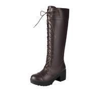 Women'S Lace-Up Thick-Soled Thick-Heeled Boots Wide Leg Knee High Boots